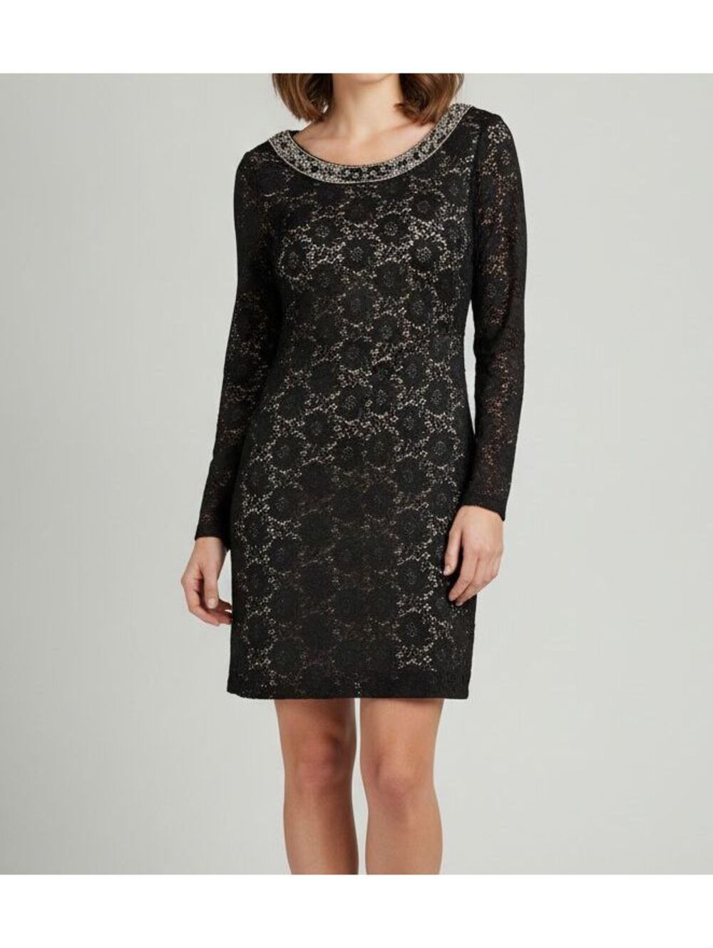 NWT Ralph Lauren Denim & Supply Black Lace Long Sleeve Cocktail Dress Beaded L